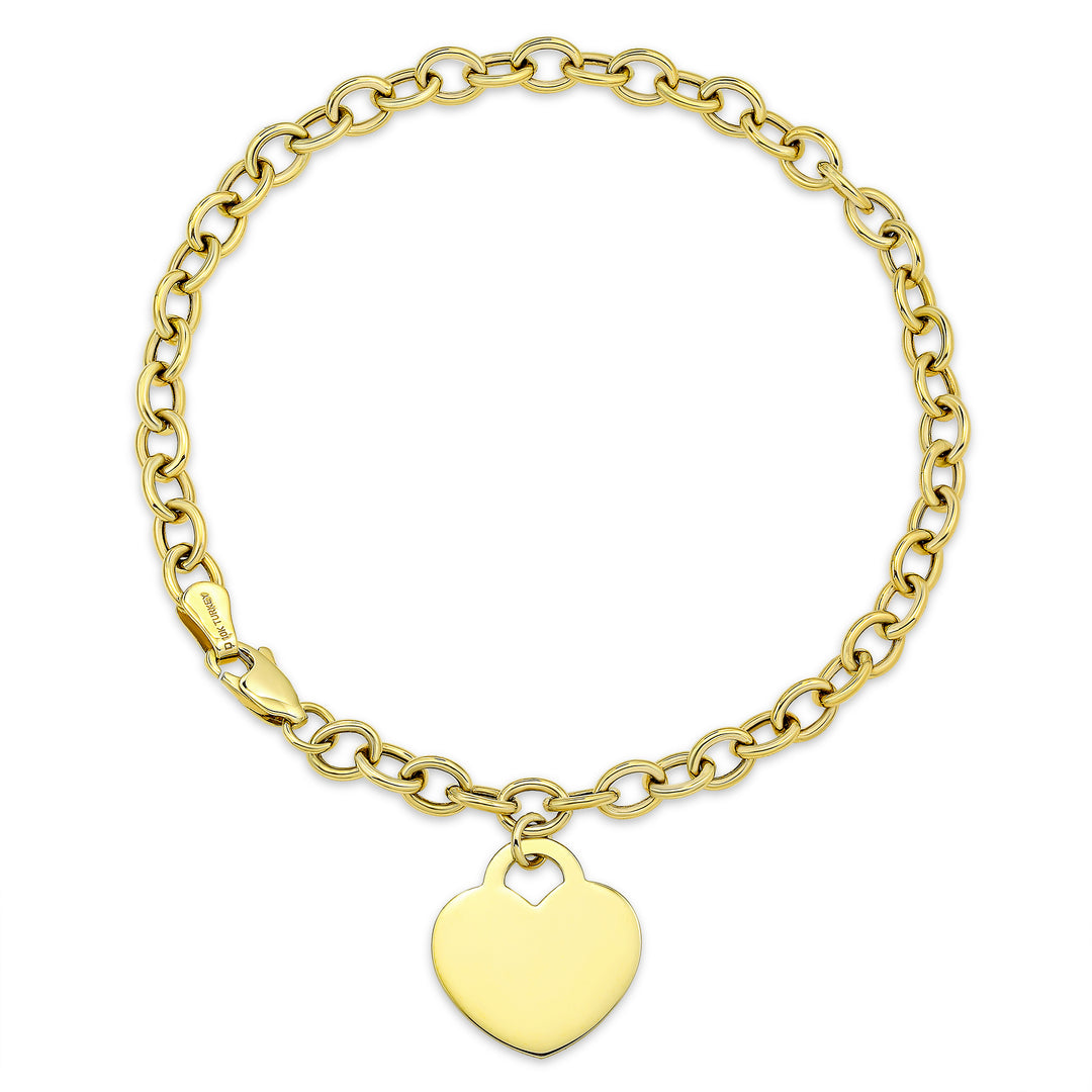10K Yellow Gold Heart Charm Bangle Bracelet