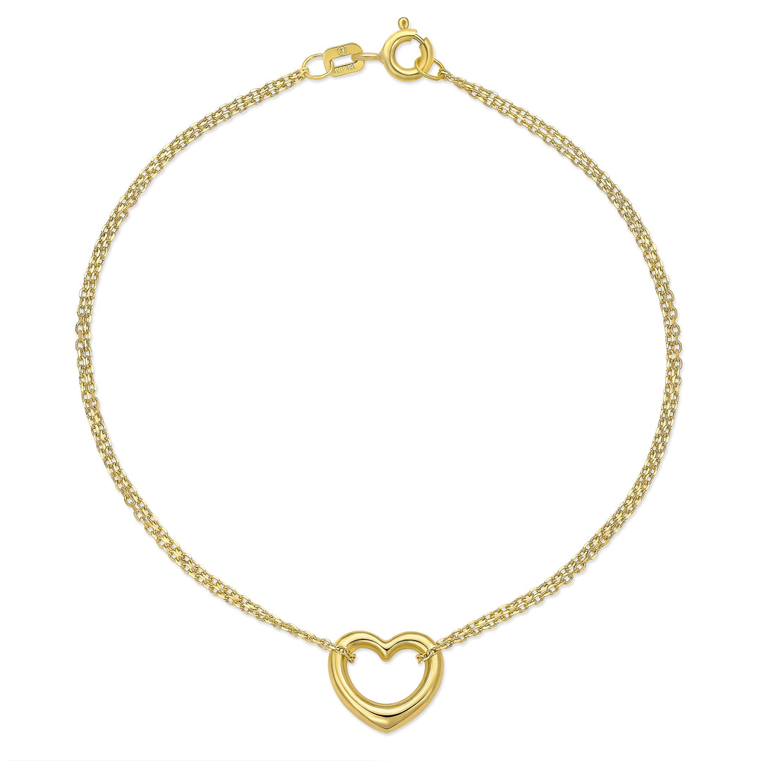 10K Yellow Love Heart Charm Chain Bracelet
