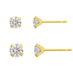 Load image into Gallery viewer, 10K Yellow Gold CZ Duo Studs Earring Set