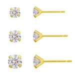 Load image into Gallery viewer, 10K Yellow Gold Round Triple Stud CZ Earrings
