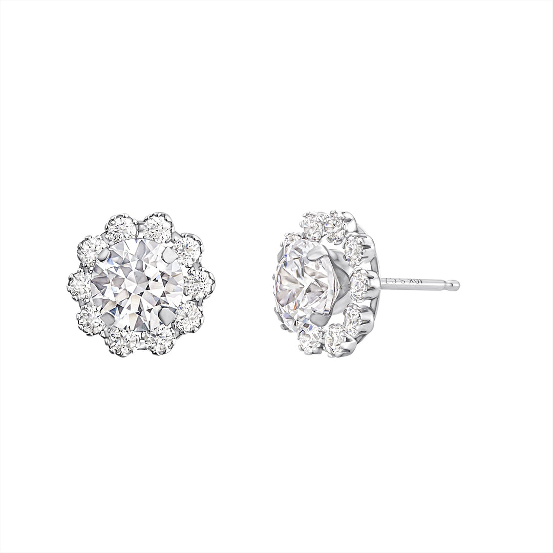 10K White Gold Flower Cluster CZ Stud Earrings