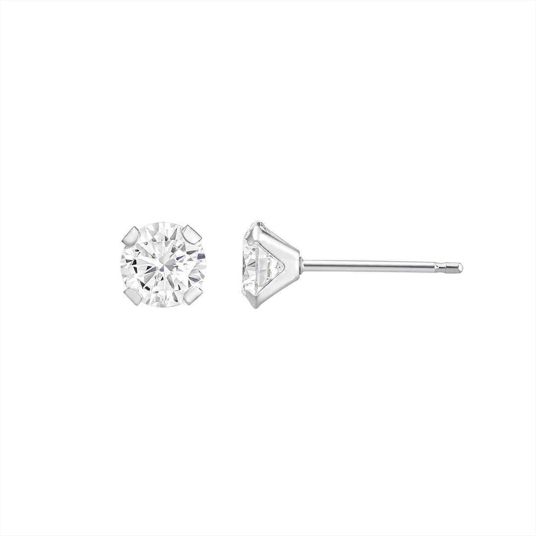 10K White Gold Small Round 4mm Modern CZ Stud Earrings