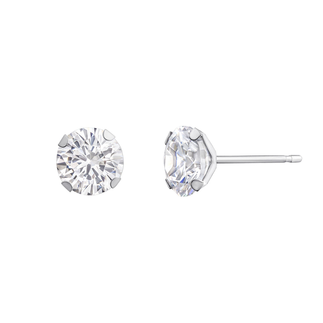 10K White Gold Round 6mm Modern CZ Stud Earrings