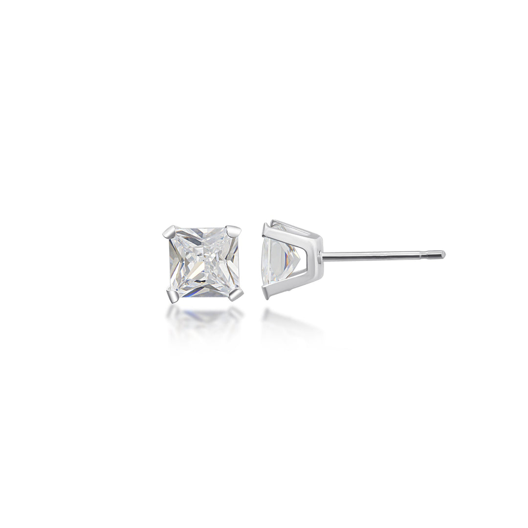 10K White Gold Square 4mm CZ Modern Stud Earrings
