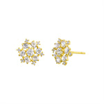 Load image into Gallery viewer, 10K Yellow Gold Chaos Flower CZ Stone Cluster Stud Earrings