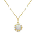 Load image into Gallery viewer, 10K Yellow Gold Classic Round Created Opal And CZ Pendant