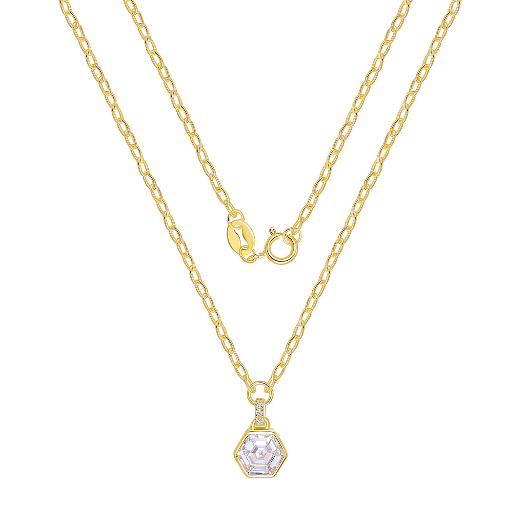 Gold Plated CZ Hexagon Necklace