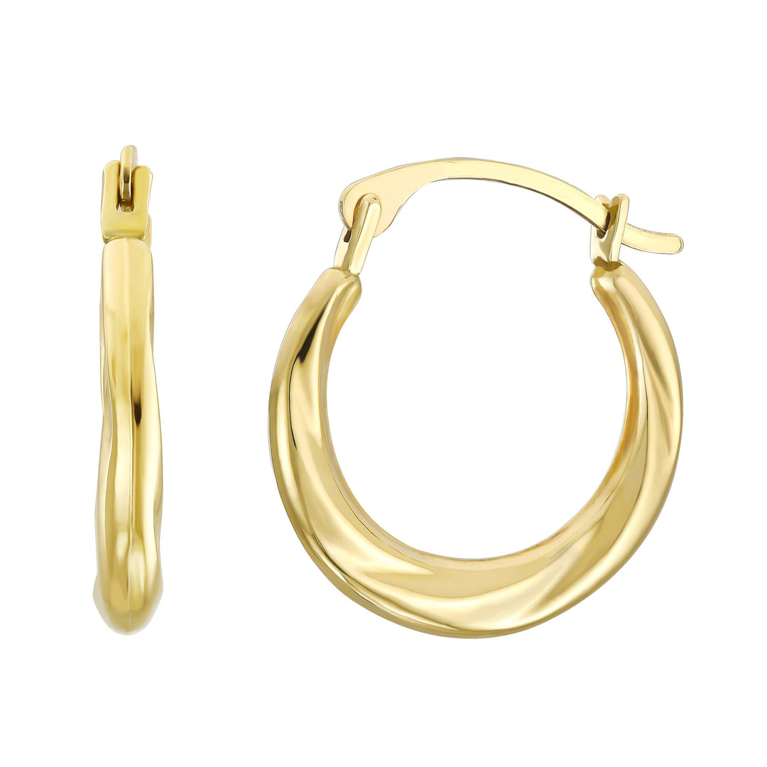 10K Yellow Gold Oval Twist Hoop Earrings