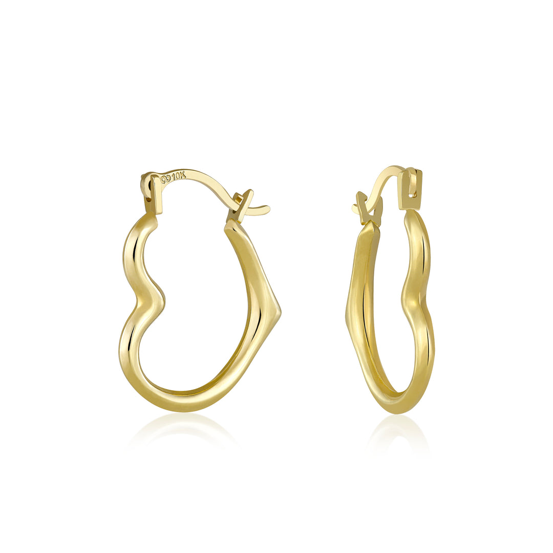 10K Yellow Puffed Heart Hoop Earrings