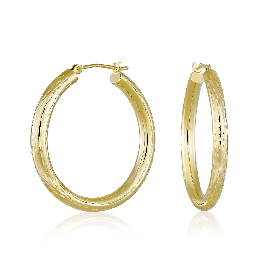 14K Yellow Gold Sparkle Hoop Earrings