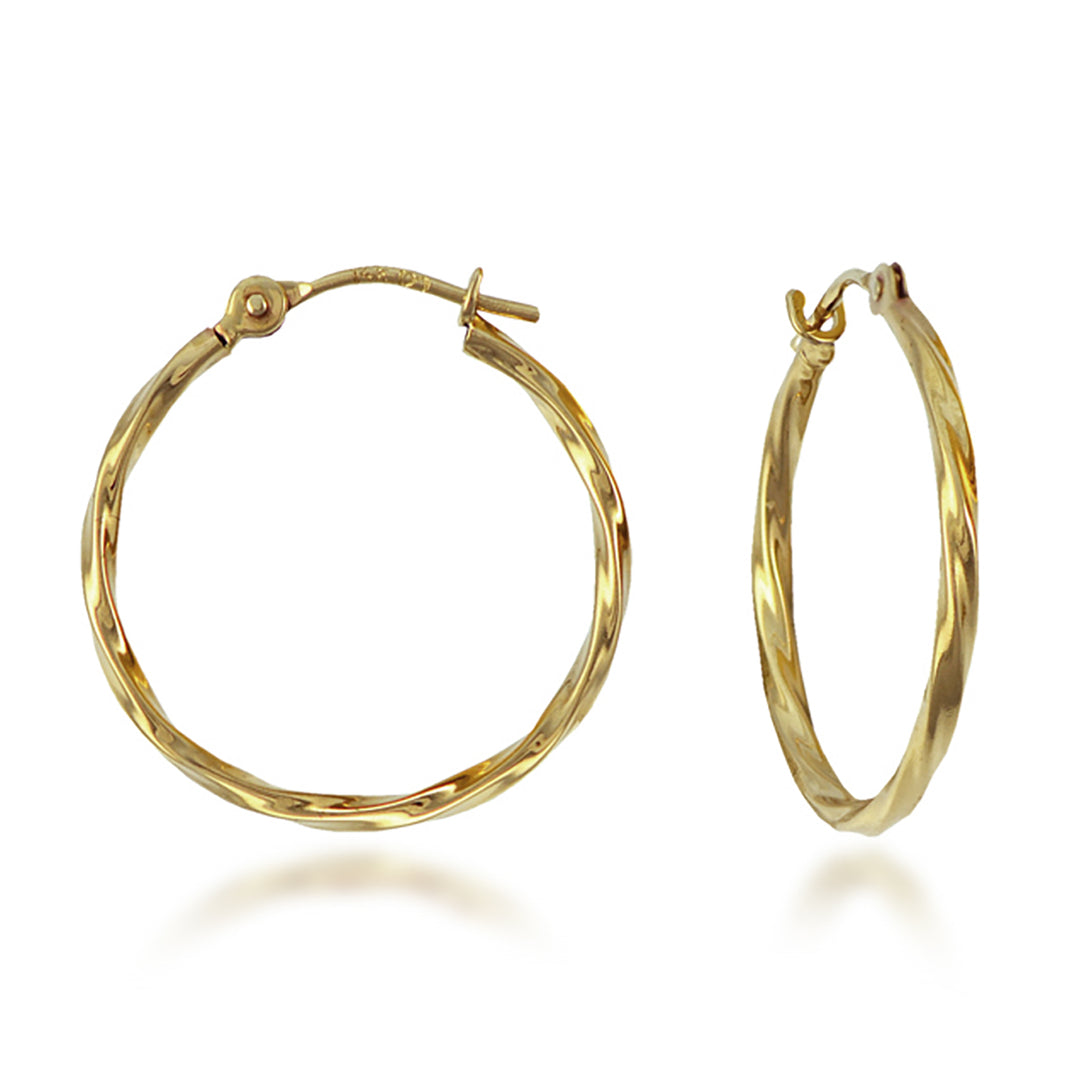 14K Yellow Gold Twisty Hoop Earrings