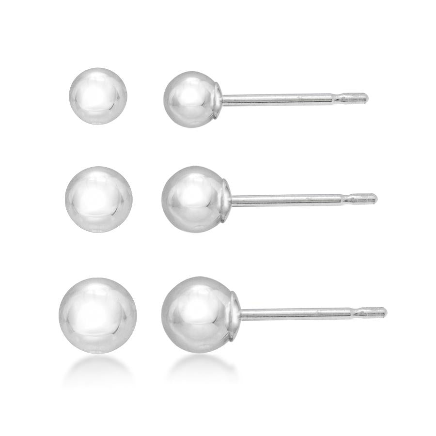 14K White Gold Ball Stud Earring Set