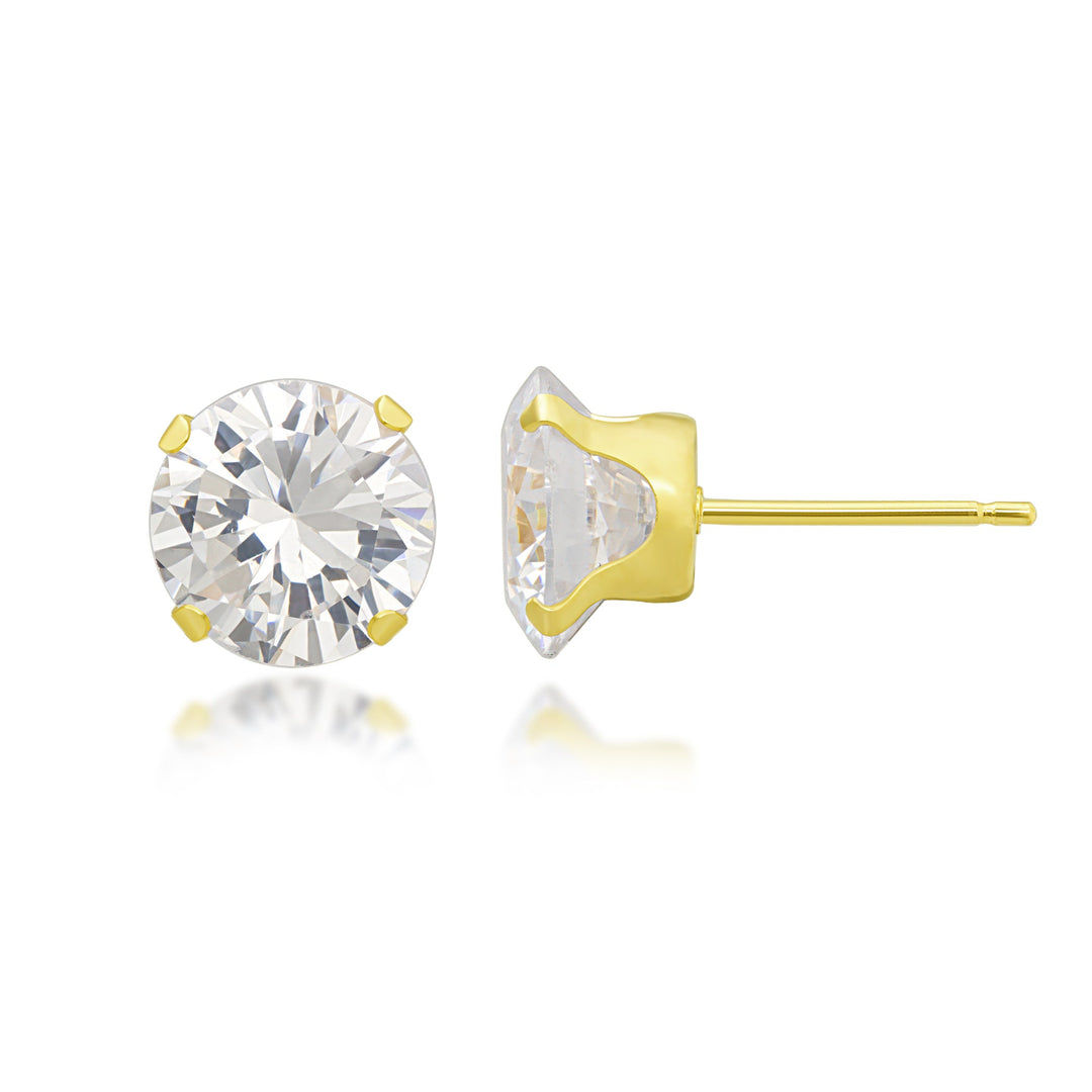 14K Yellow Gold 8mm Round CZ Stud Earrings