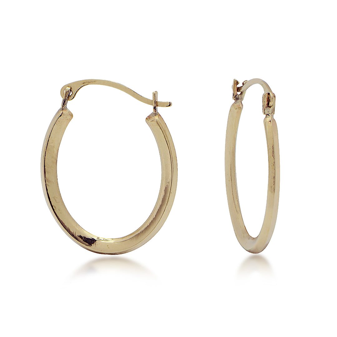 14K Yellow Gold Hoop Oval Knife Edge Earrings