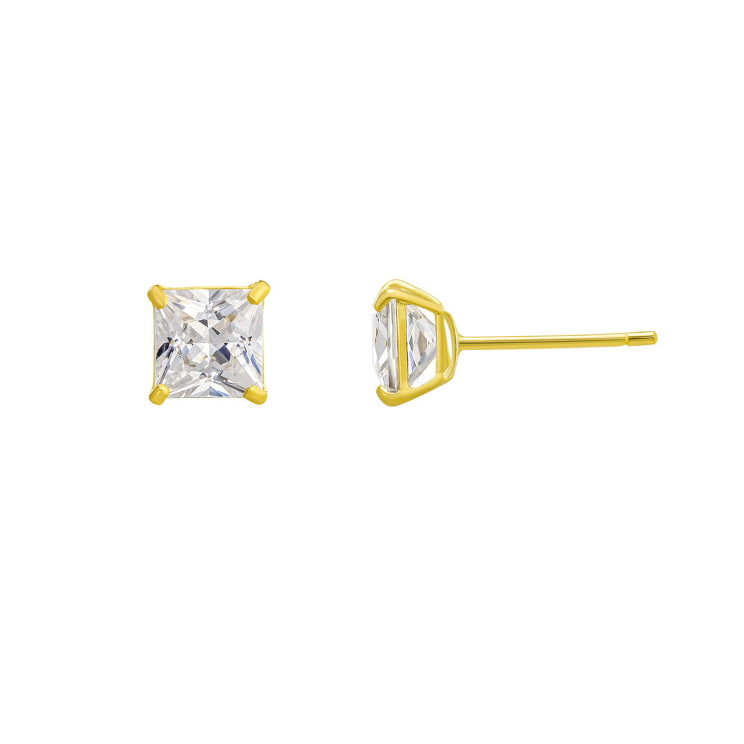 14K Yellow Gold 5mm Princess Cut CZ Stud Earrings