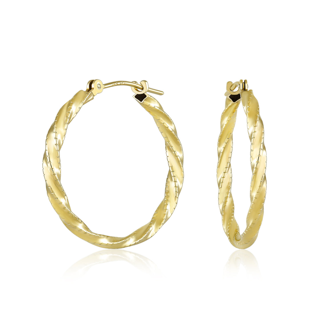 14K Yellow Gold Thin Twist Hoop Earrings