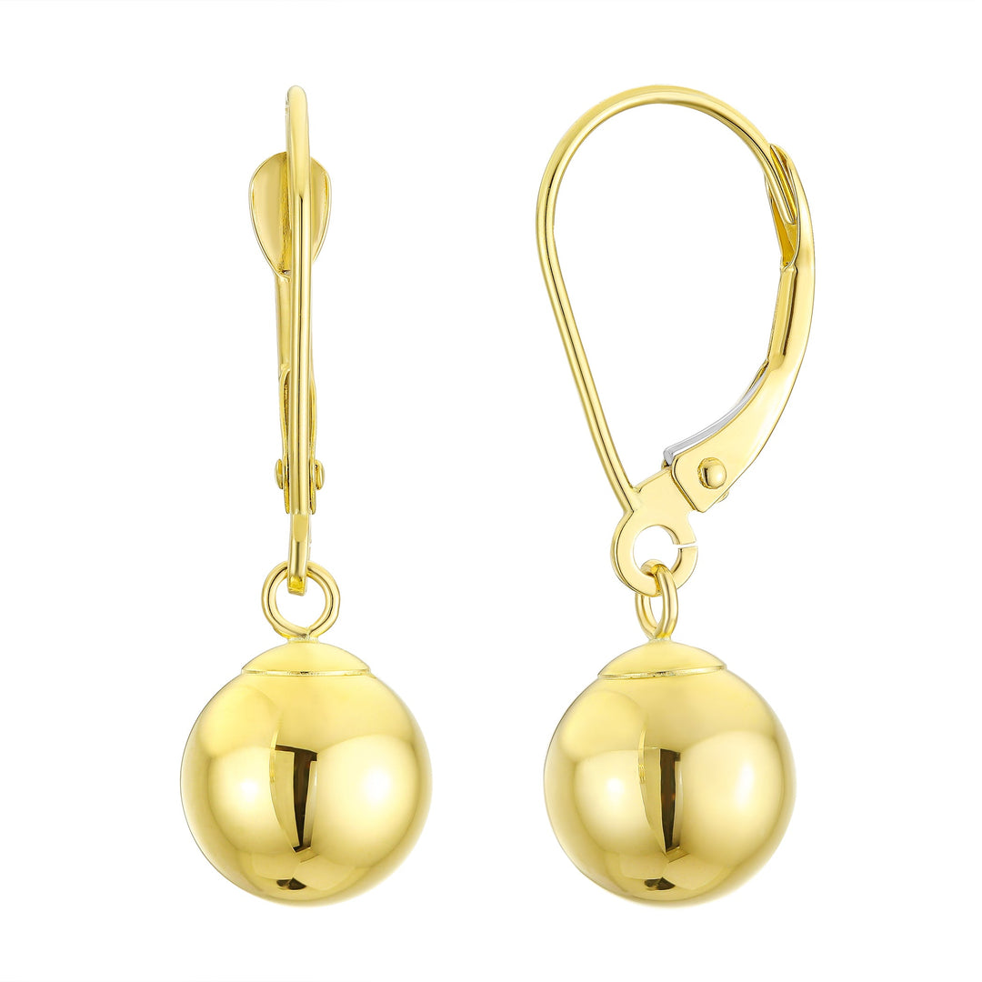 14K Yellow Gold Simple Dangle Ball Earrings