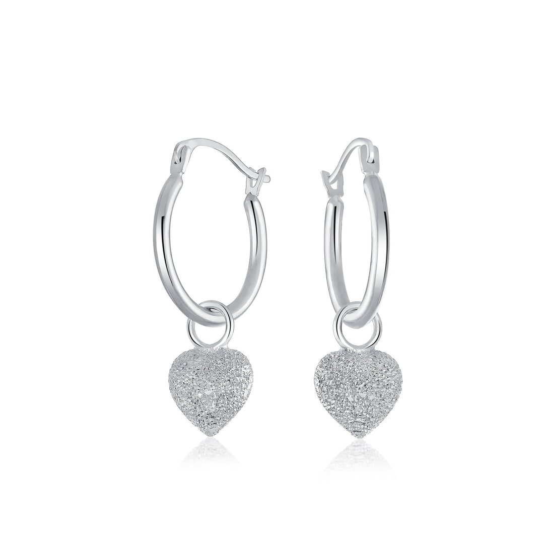 14K White Gold Charming Hearts CZ Hoop Earrings