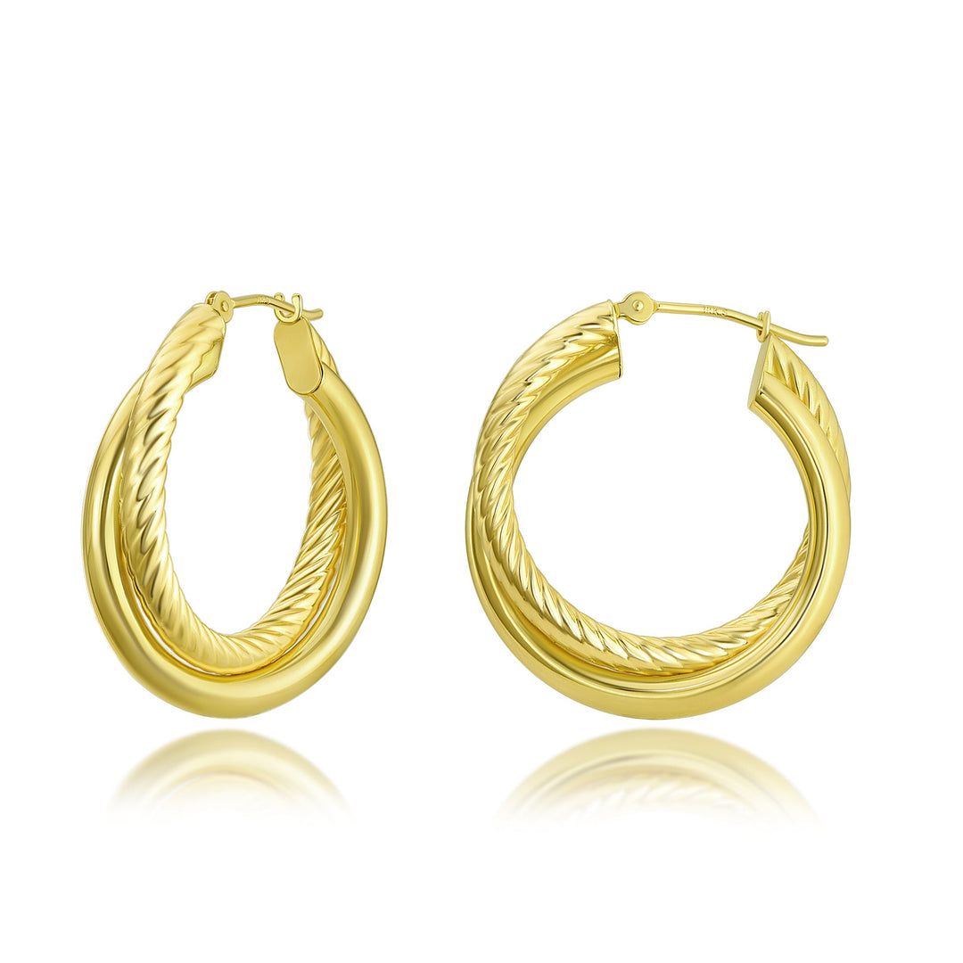 14K Yellow Gold Criss Cross Hoop Earrings