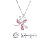 Load image into Gallery viewer, Sterling Silver Plated Brass Dragon Fly Pendant Necklace with Matching Studs set
