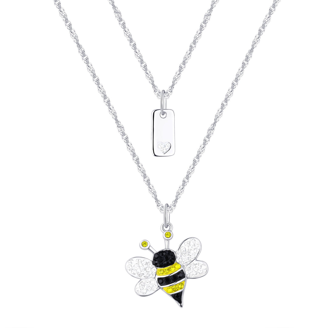 Sterling Silver Plated Brass Dancing Bumble Bee and Tag Pendant Necklace