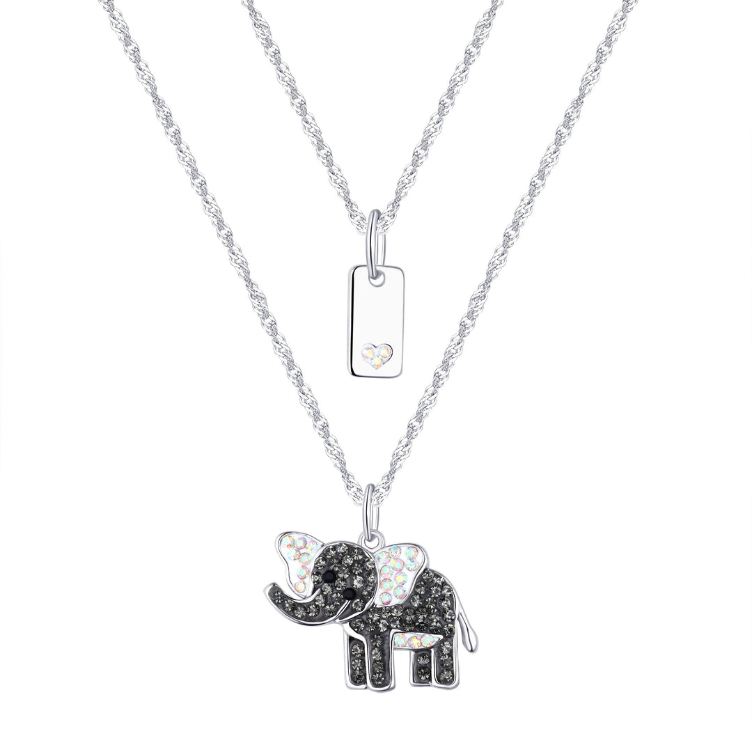 Sterling Silver Plated Brass Good Luck Elephant and Tag Pendant Necklace