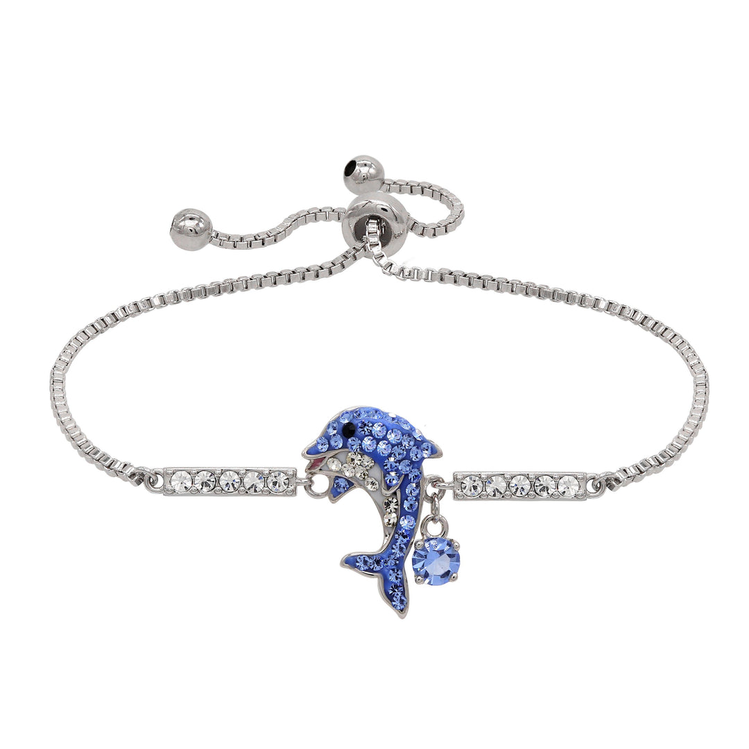 Sterling Silver Plated Brass Blue Dolphin Adjustable Bracelet