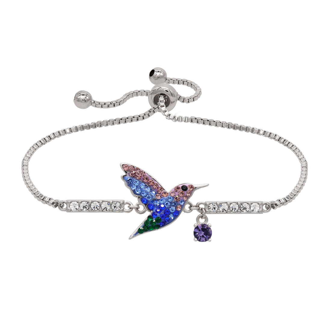 Sterling Silver Plated Brass Blue Hummingbird Adjustable Bracelet