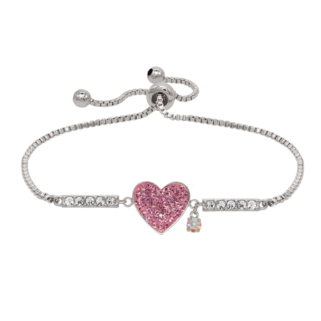 Sterling Silver Plated Brass Pink Heart Adjustable Bracelet