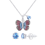 Load image into Gallery viewer, Sterling Silver Plated Brass Butterfly Necklace with Matching Round Studs set
