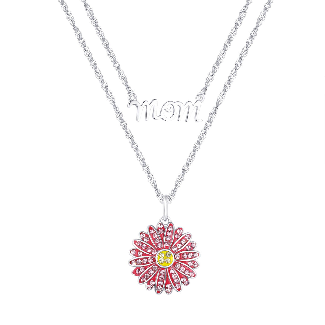 Sterling Silver Plated Brass Sunflower Mom Tag Pendant Necklace