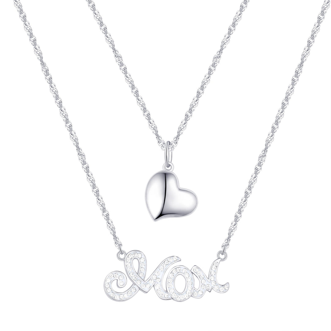 Sterling Silver Plated Brass Mom Heart Pendant Necklace