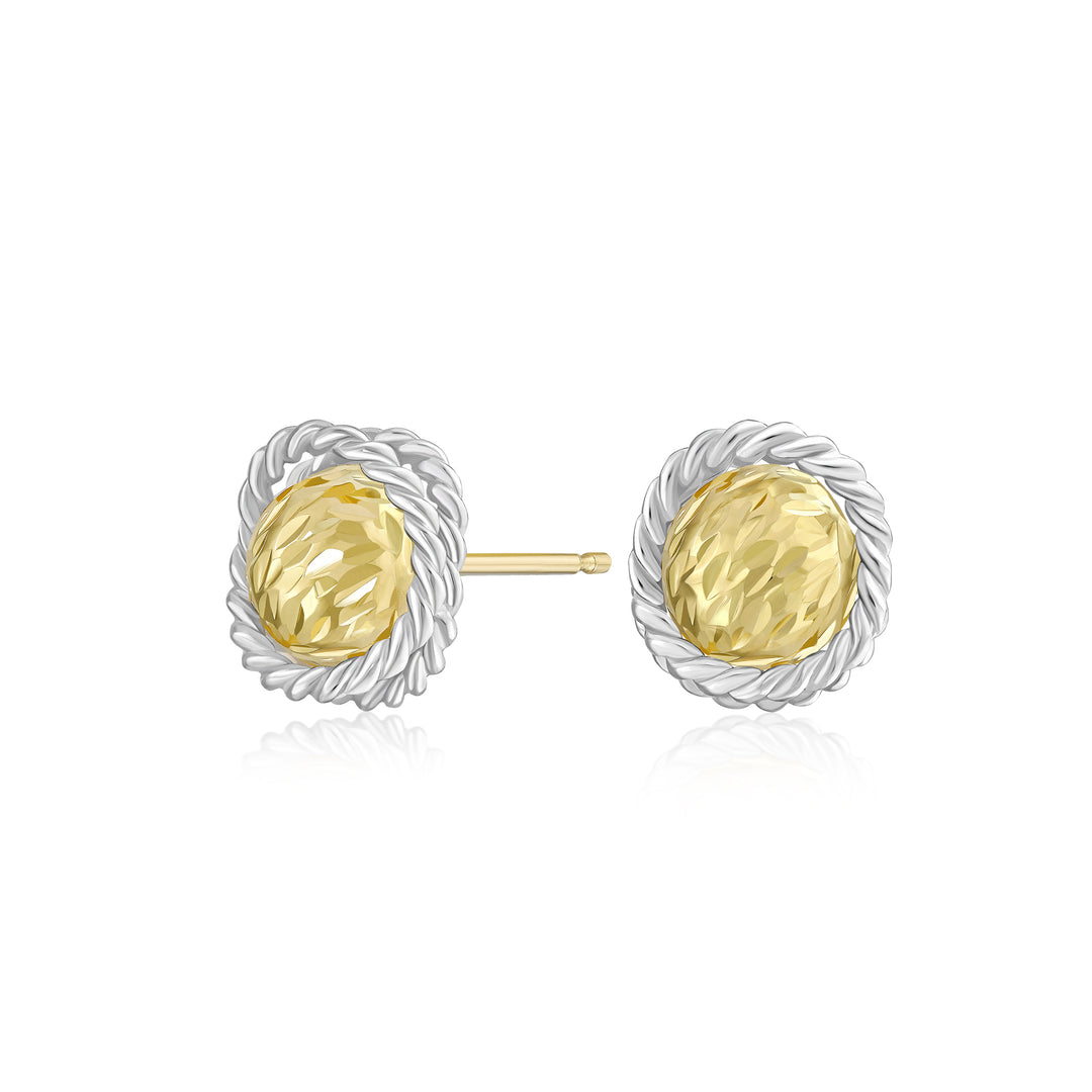 14K Yellow and White Textured Orbit Stud Earrings