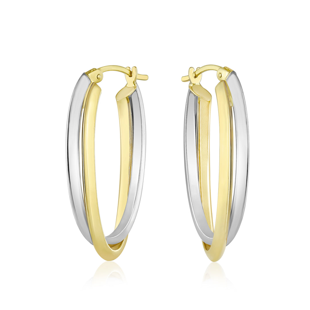 14K Yellow and White Gold Twist Hoop Earrings