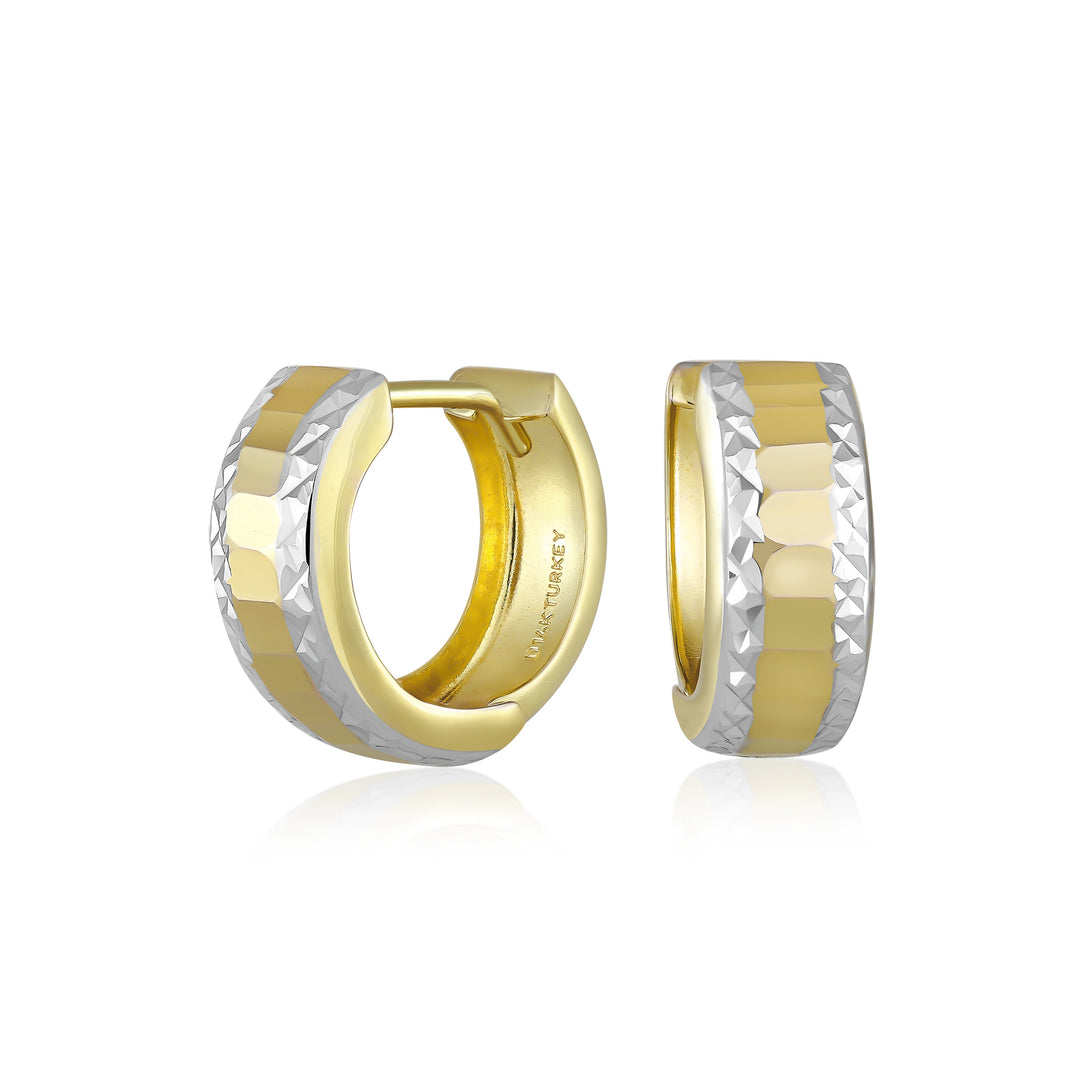 14K Yellow Gold Edge Sparkle Huggie Hoop Earrings