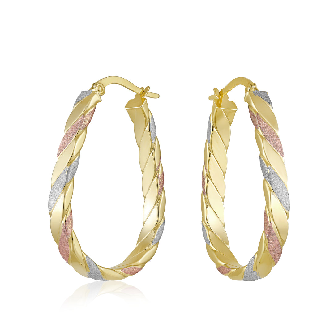 14K Oval Tri Color Gold Hoop Earrings