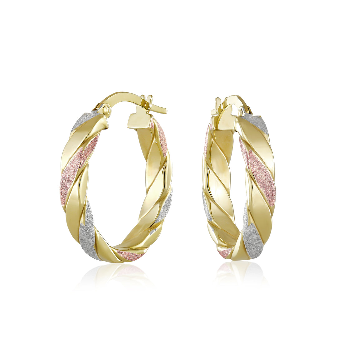 14K Yellow Tri Color Gold Hoop Earrings