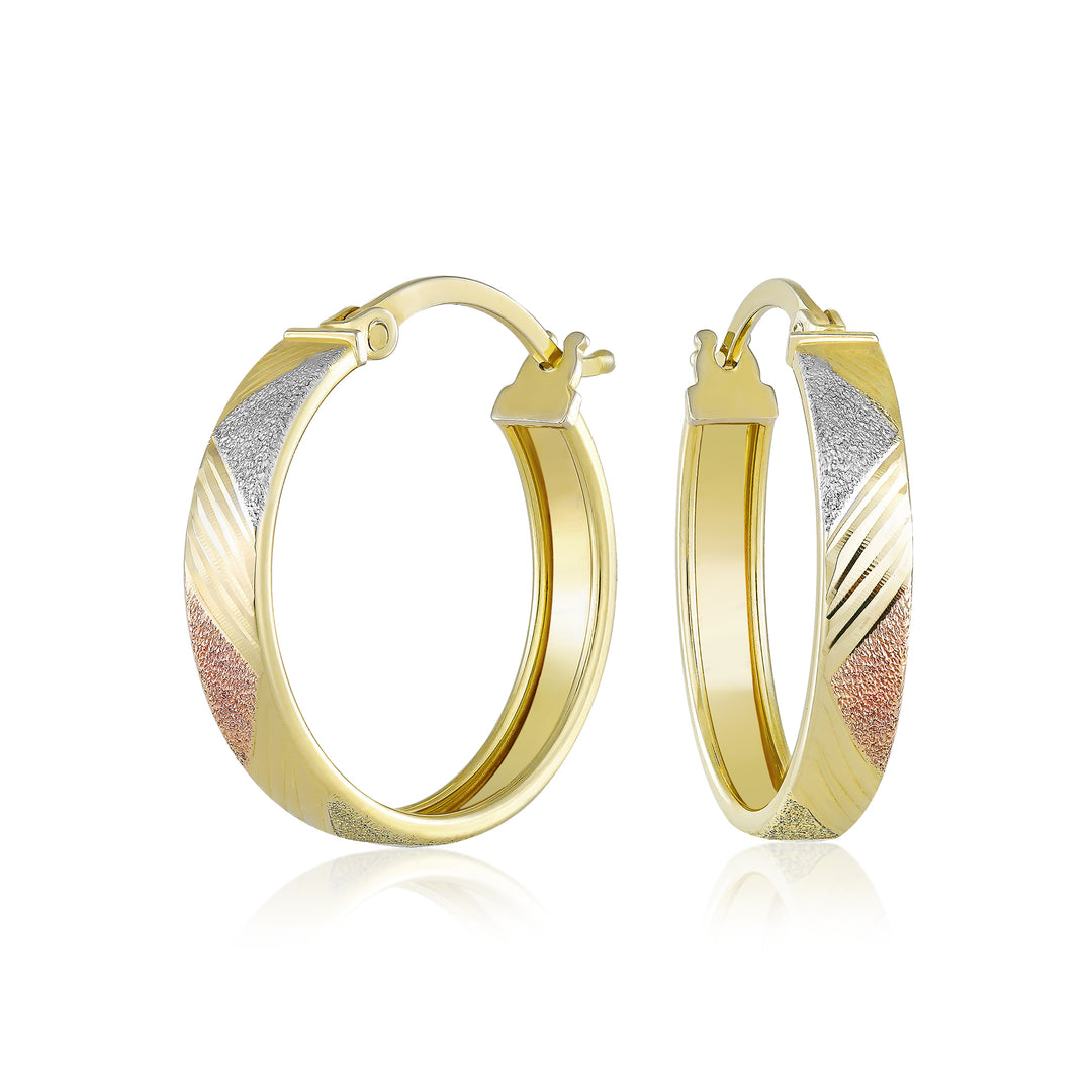 14K Tri Color Gold Hoop Earrings