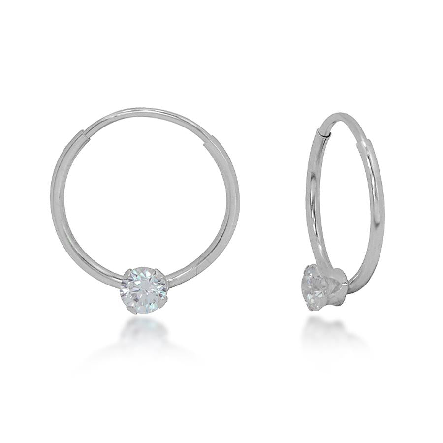 14K White Gold Endless Hoops