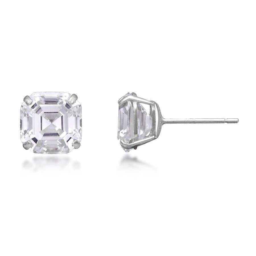 14K White Gold Asscher Stud CZ Earrings