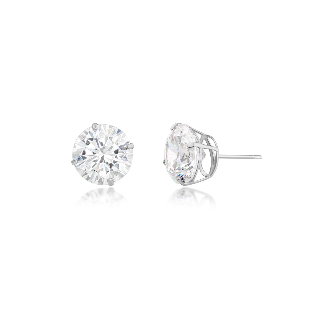 14K White Gold Round 8mm Modern Stud CZ Earrings