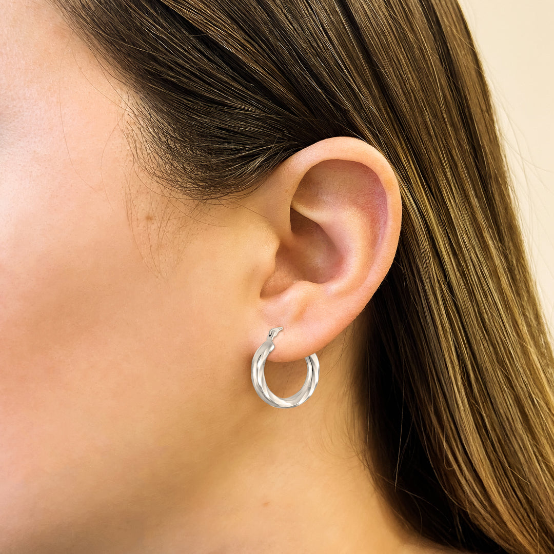 14K White Gold Small and Twisted Hoop Earrings