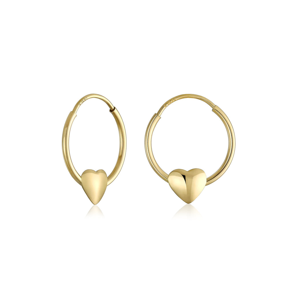 Open Heart Shape Hoop Earrings, 14K Yellow Gold