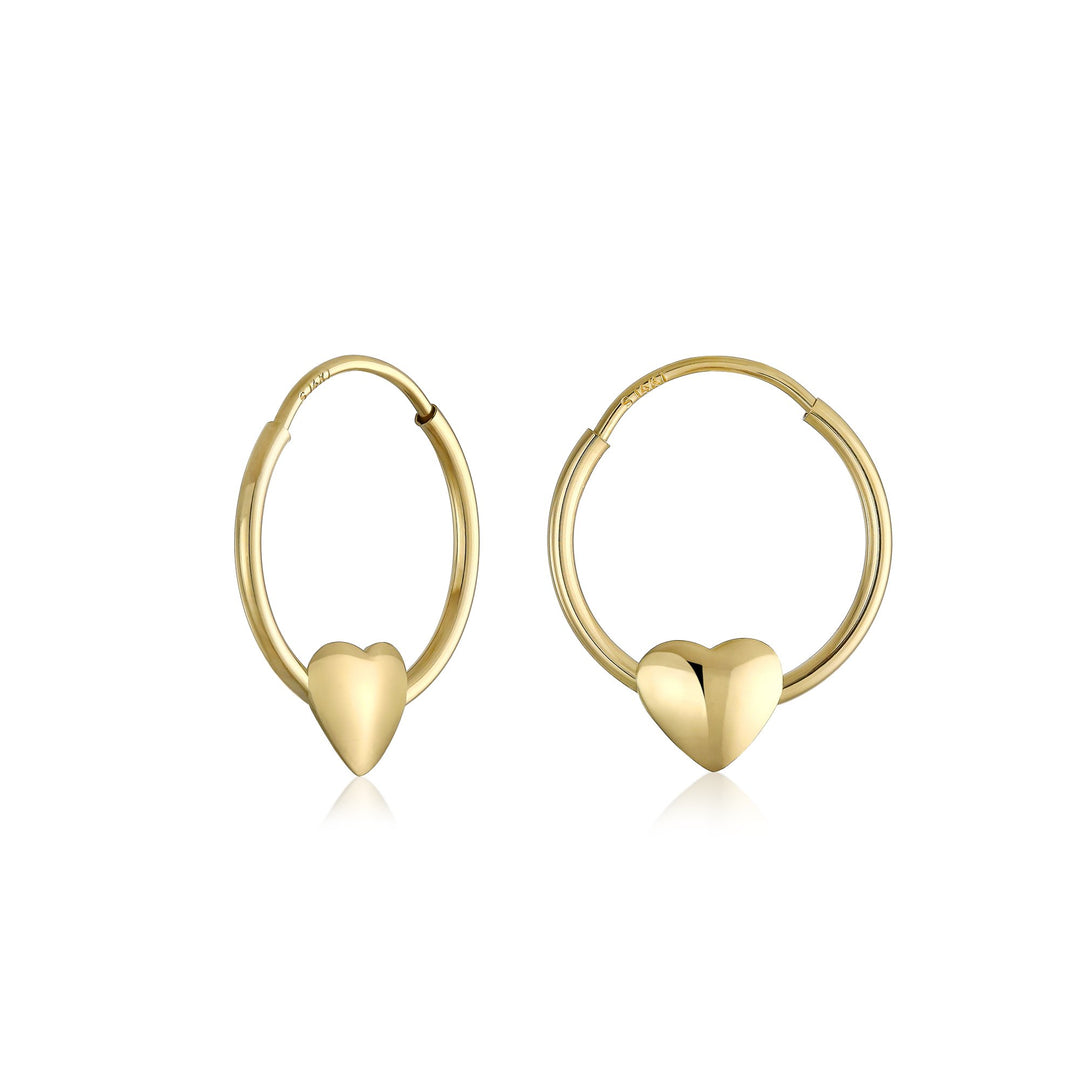 14K Yellow Gold Endless Everyday Heart Hoop Earrings