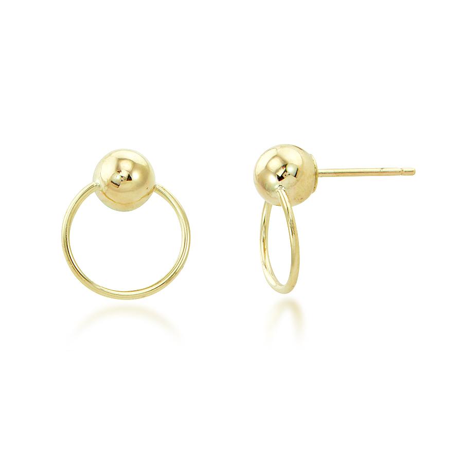 14K Yellow Gold Modern Ball Hoop Earrings