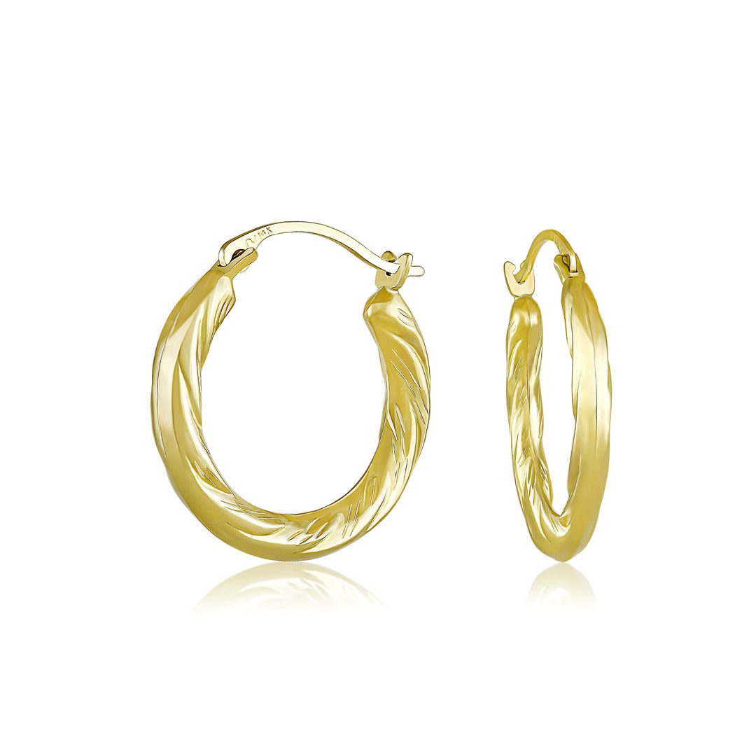 14K Yellow Gold Small and Twisted Hoop Earrings