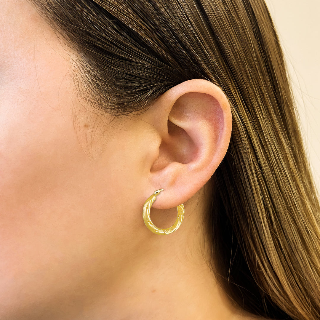 14K Yellow Gold Small and Twisted Hoop Earrings