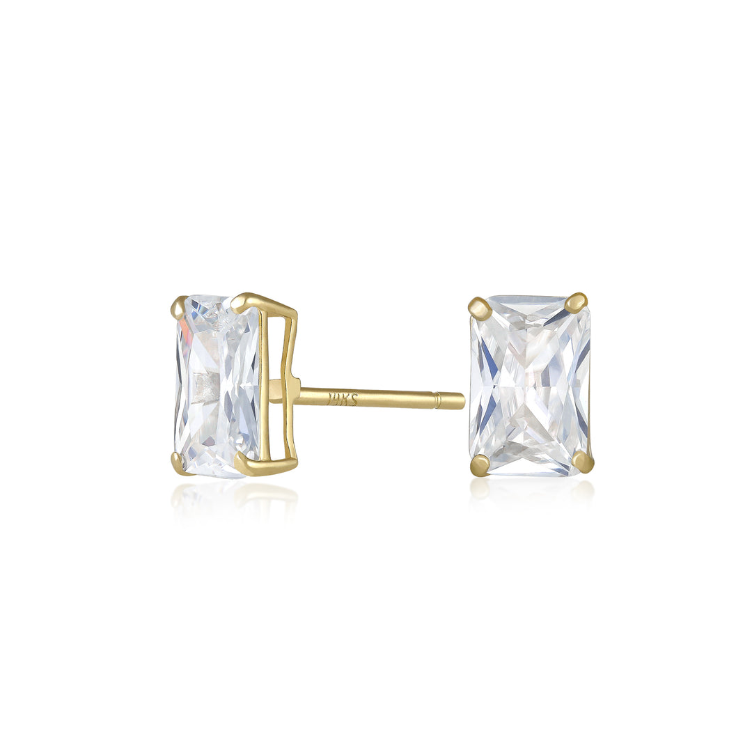 14K Yellow Gold Perfect Modern Emerald Cut Stud Earrings