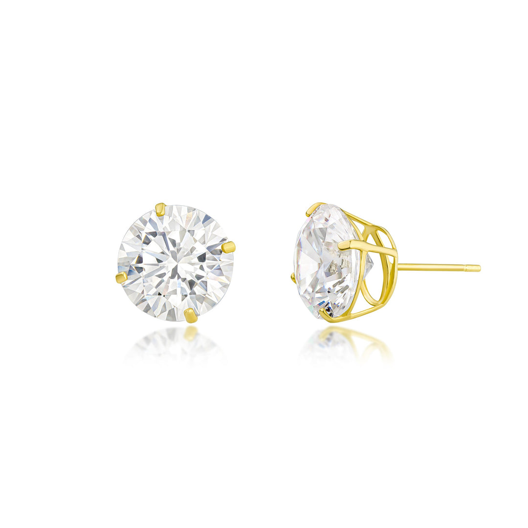 14K Yellow Gold Round 8mm Large Stud CZ Earrings