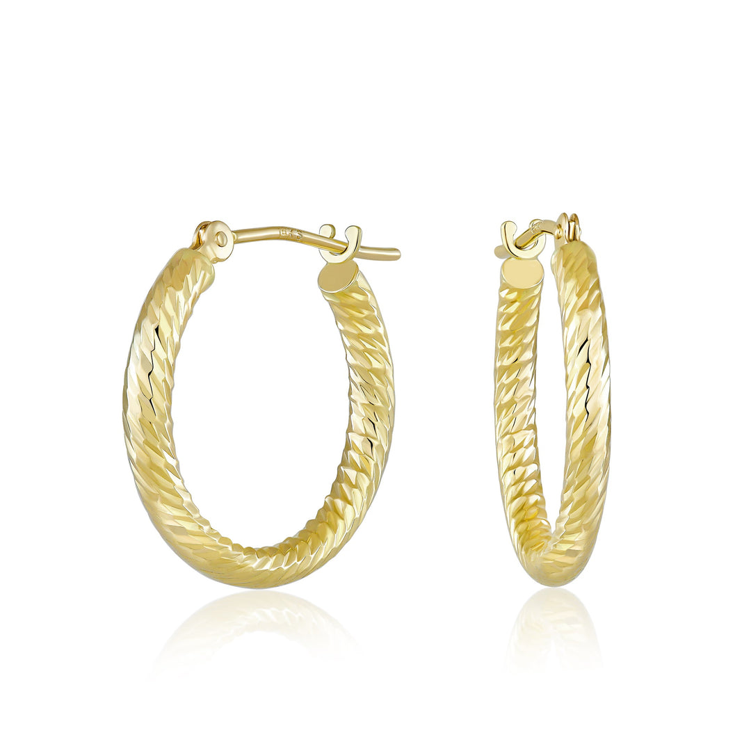 14K Yellow Gold Diamond Cut Hoop Earrings